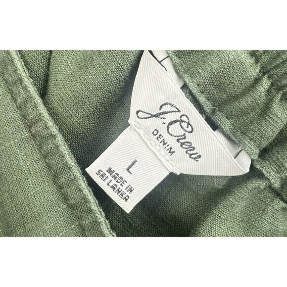 J Crew Denim Capri Pant Size Large Green Linen Blend Pull On Elastic Waist Tie - Picture 5 of 8